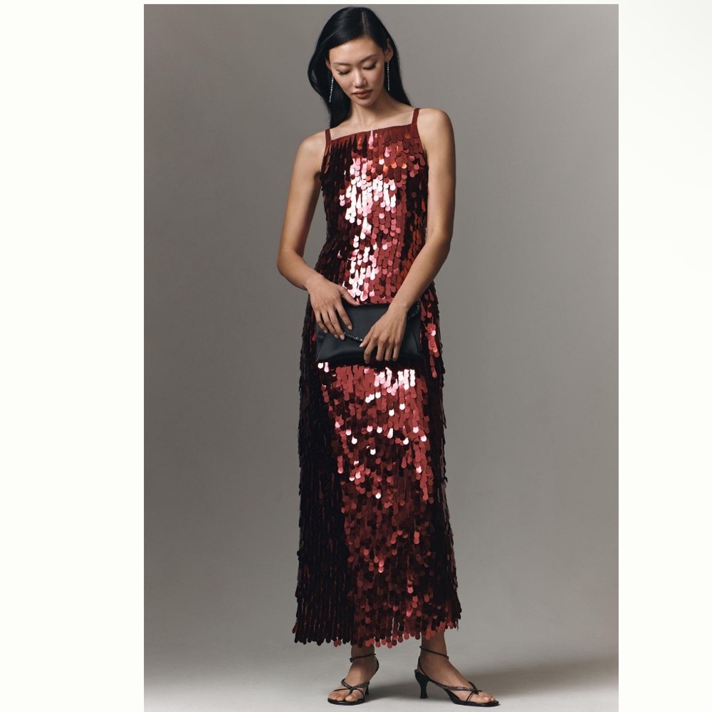 Hutch Sleeveless Sequin Pailette Red Midi Maxi Square Neck Dress size large - Picture 6 of 12